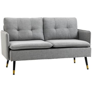 Zweisitzer 2-Sitzer Sofa mit Kissen, Loveseat mit Leinenoptik, Doppelsofa für Wohnzimmer, Schlafzimmer, Stahl, Grau, 139 x 68 x 76 cm