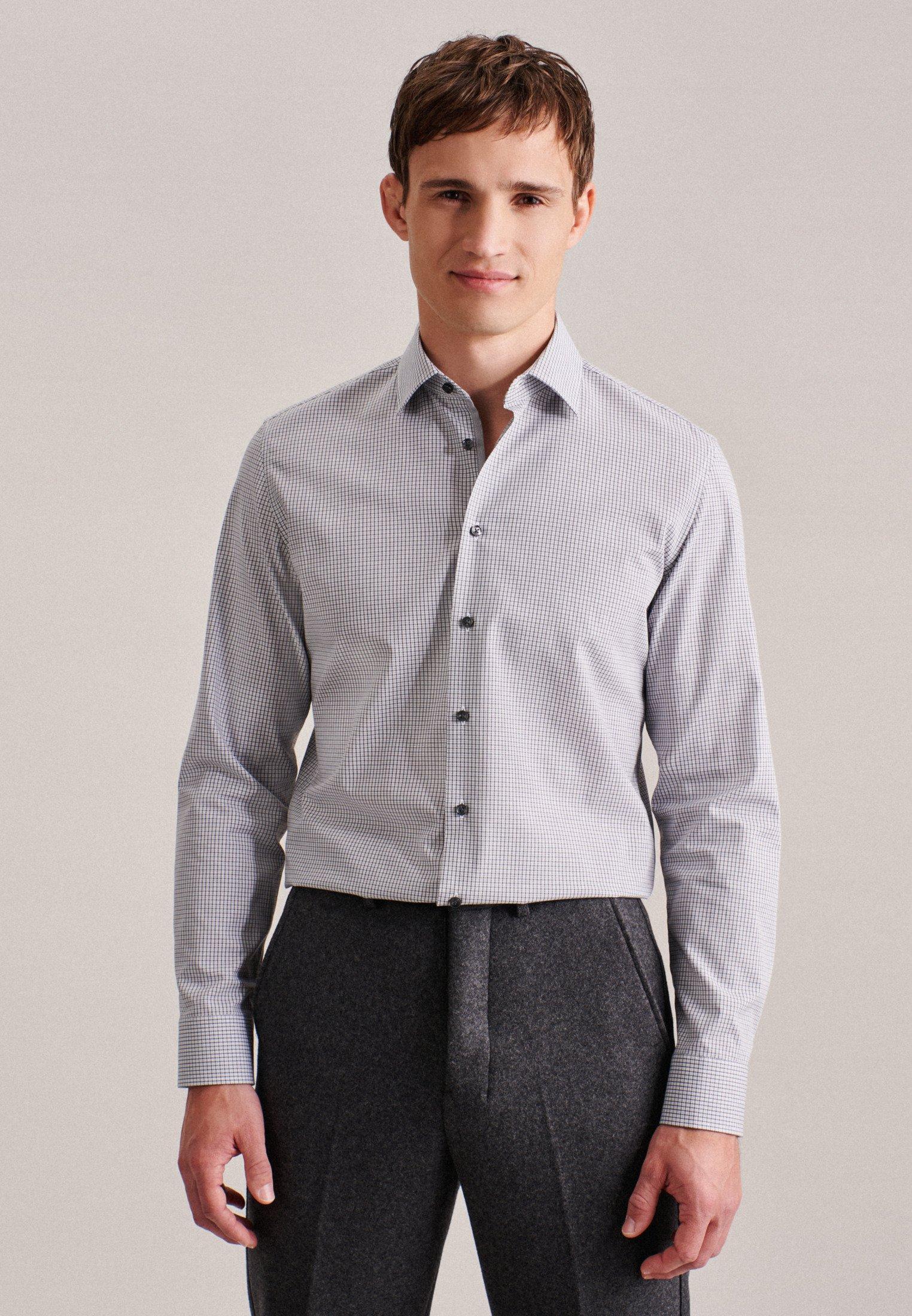 Image of Business Hemd X-slim Fit Langarm Karo Herren Taubengrau 36