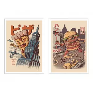 2 Art-Posters 30 x 40 cm - burgerzilla and Pizza kong - Ilustrata - 30 x 40 cm