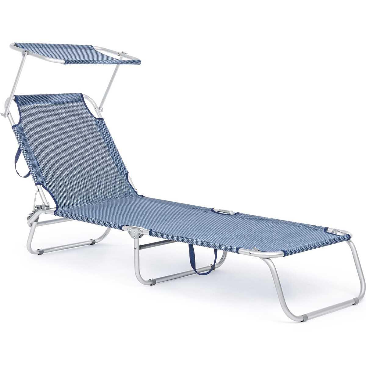 mutoni Chaise longue pliante Cross avec toit bleu  