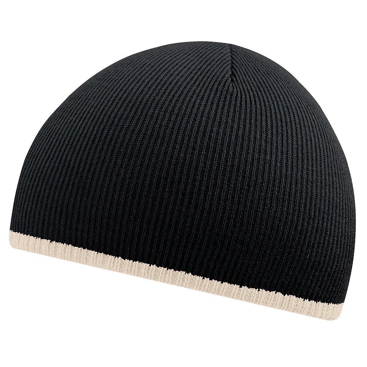 Image of Beanie Mütze Strickmütze Mit Kontrastrand Damen Schwarz ONE SIZE