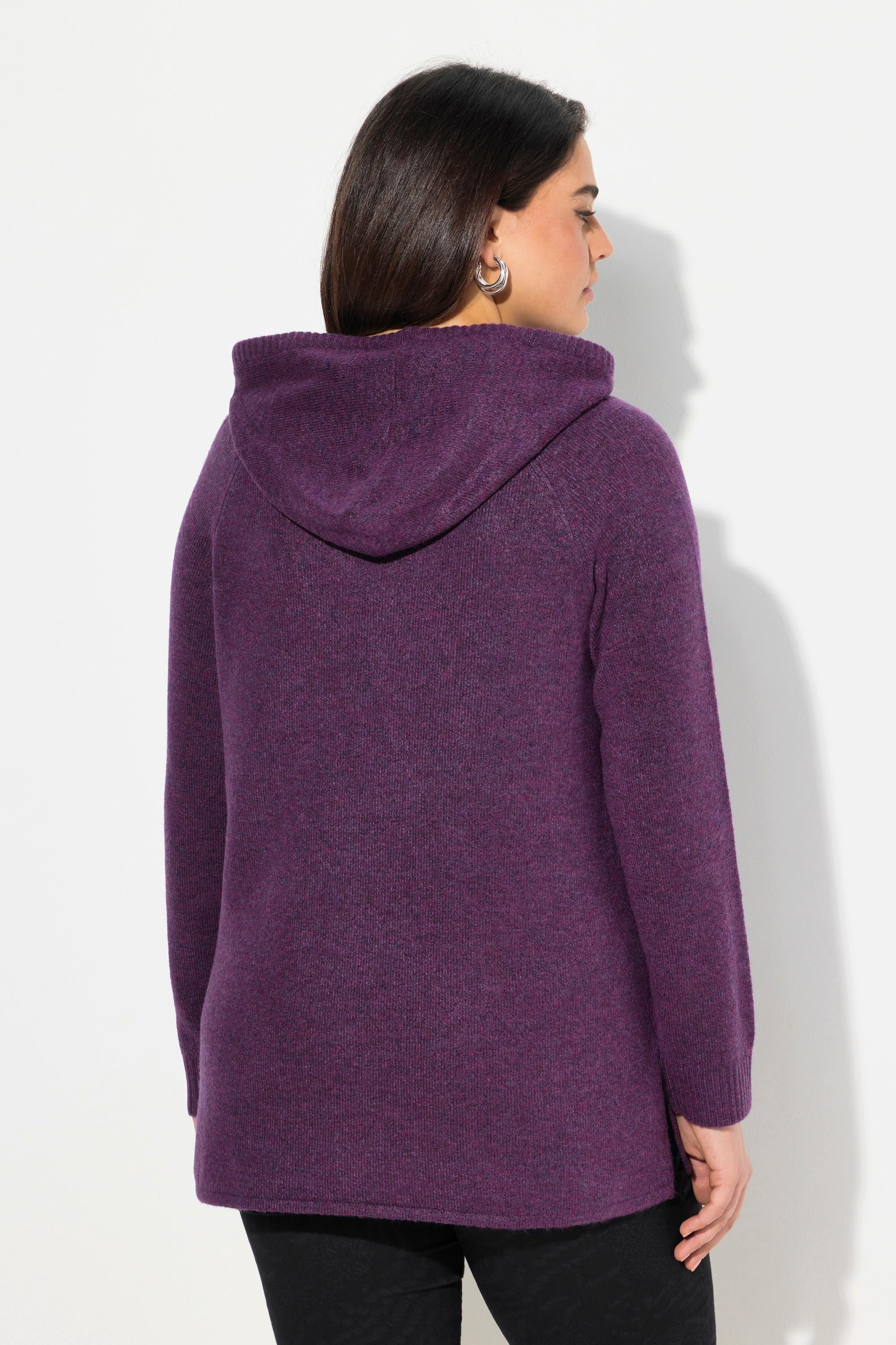 Ulla Popken  Sweat-shirt en maille avec paillettes, capuche et manches longues, coupe évasée 