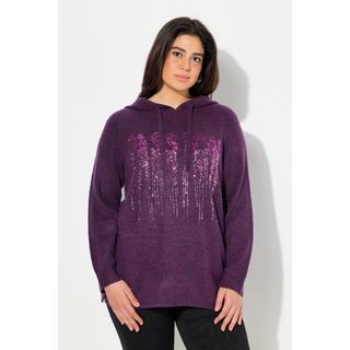 Ulla Popken  Sweat-shirt en maille avec paillettes, capuche et manches longues, coupe évasée 