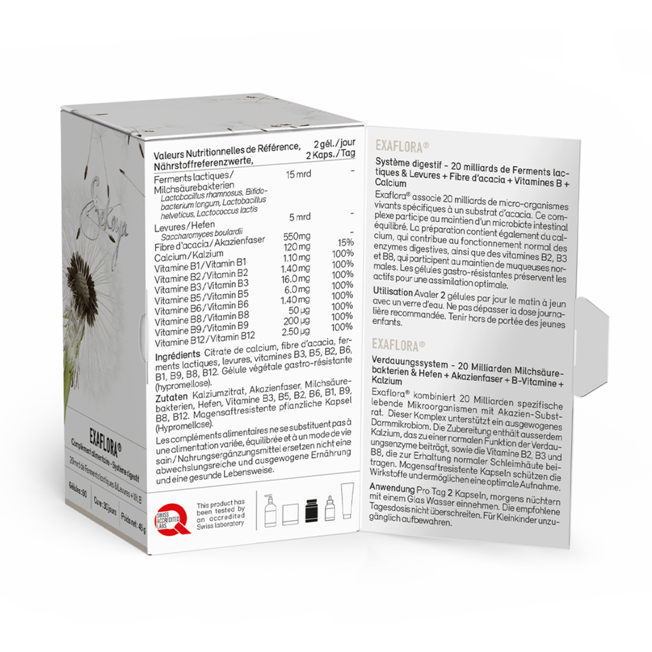 Sekoya Swiss  Exaflora | Prébiotiques et probiotiques naturels avec 20 milliards de bactéries 