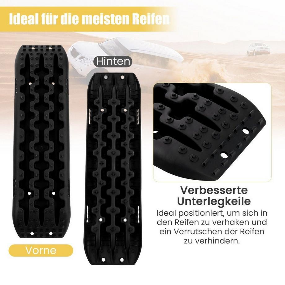 B2X  Sandbleche Offroad 2 Stücke Anfahrhilfe Reifenleiter für Sand/Schlamm/Schnee 107 x 31 x 7 cm Schwarz 