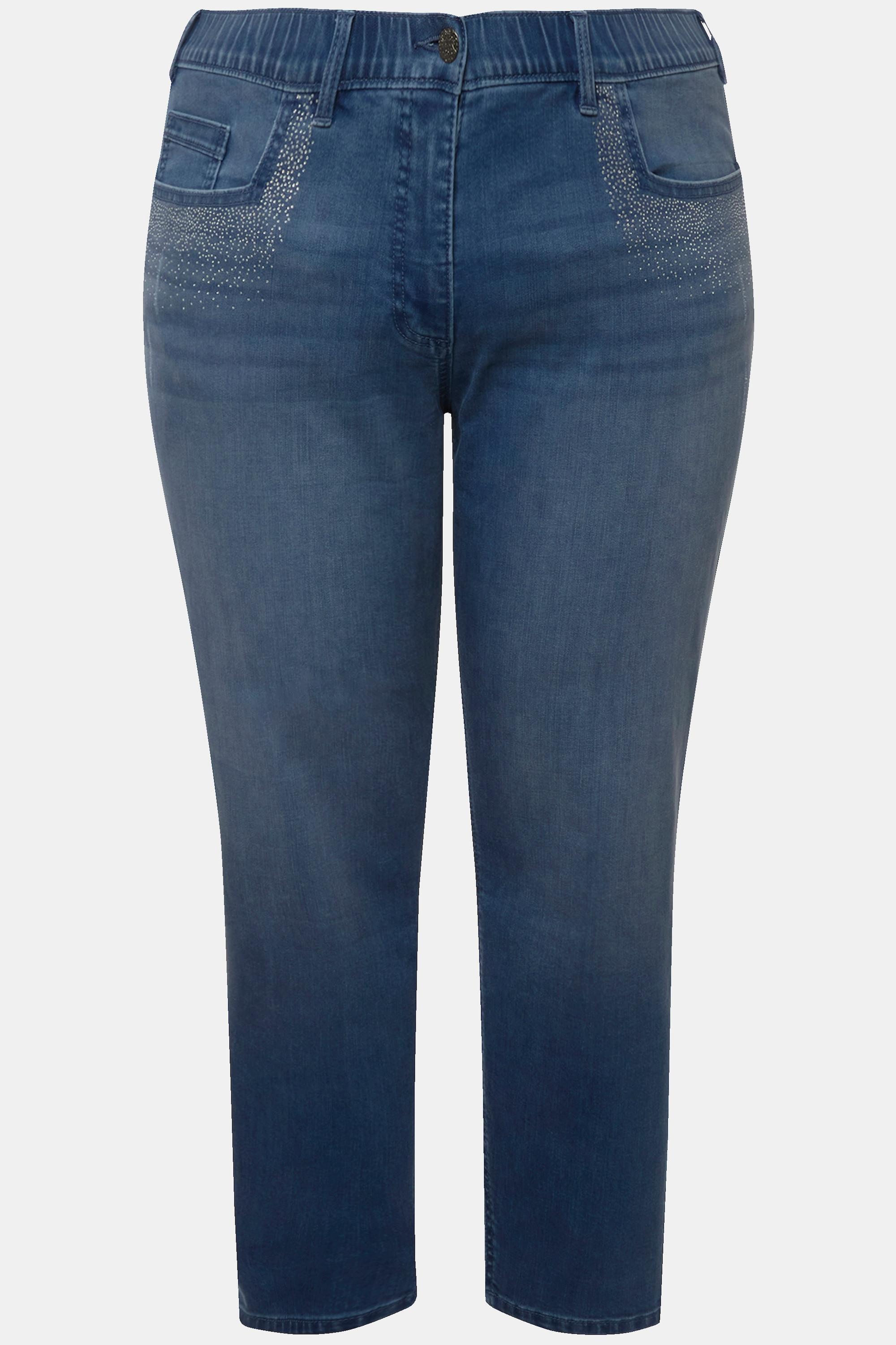 Ulla Popken  Jean Sarah avec pierres fantaisie, jambe étroite et taille stretch confortable 