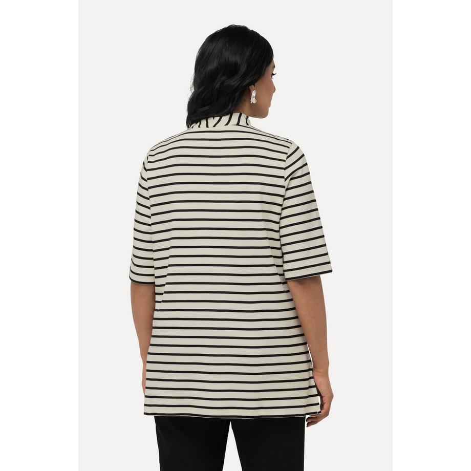 Ulla Popken T-shirt Rayures Coton Pima Manches Courtes Col Calice  