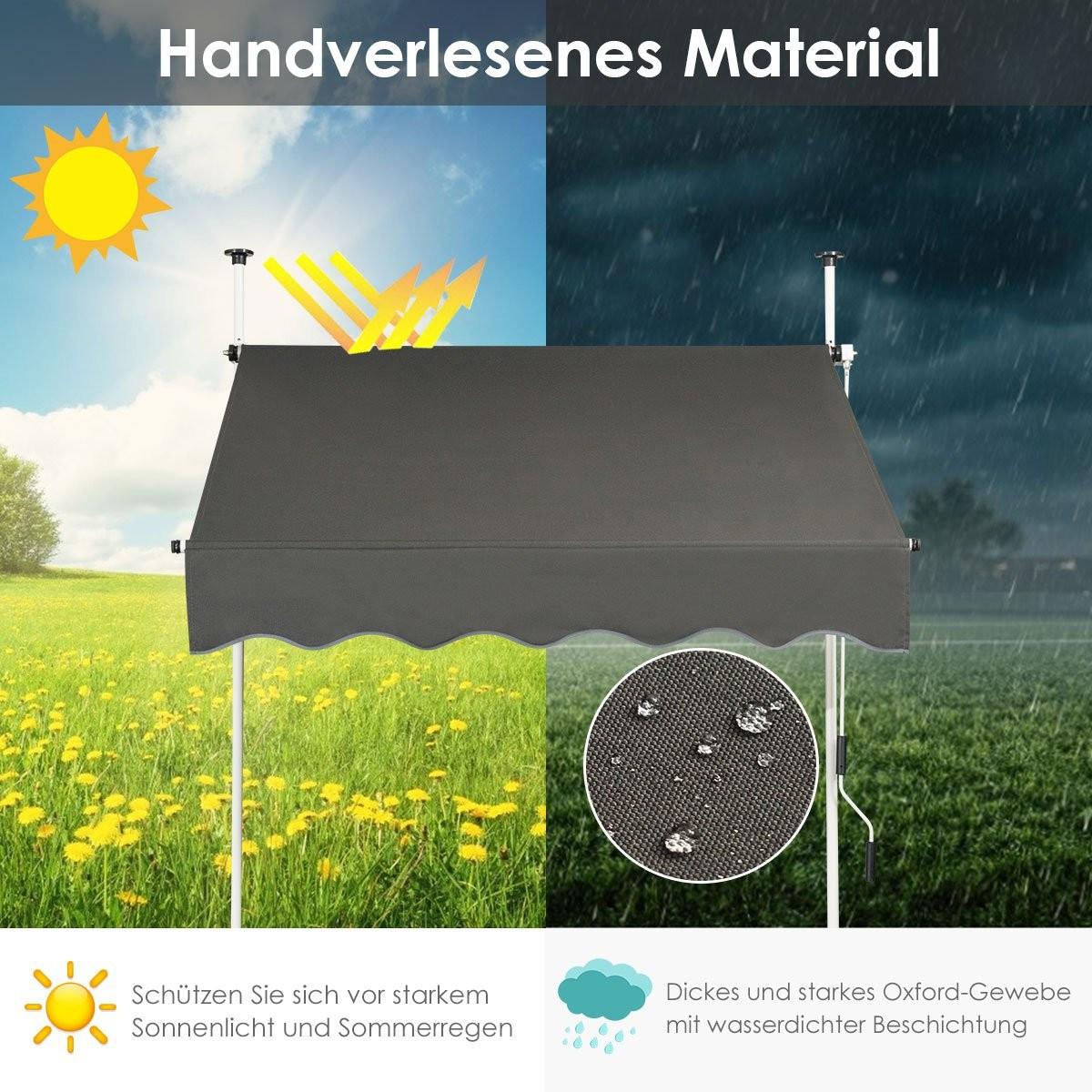 Northix Ausfahrbarer Baldachin Sonnenschutz mit Kurbel höhenverstellbare Markise 150 x 120 cm Grau  