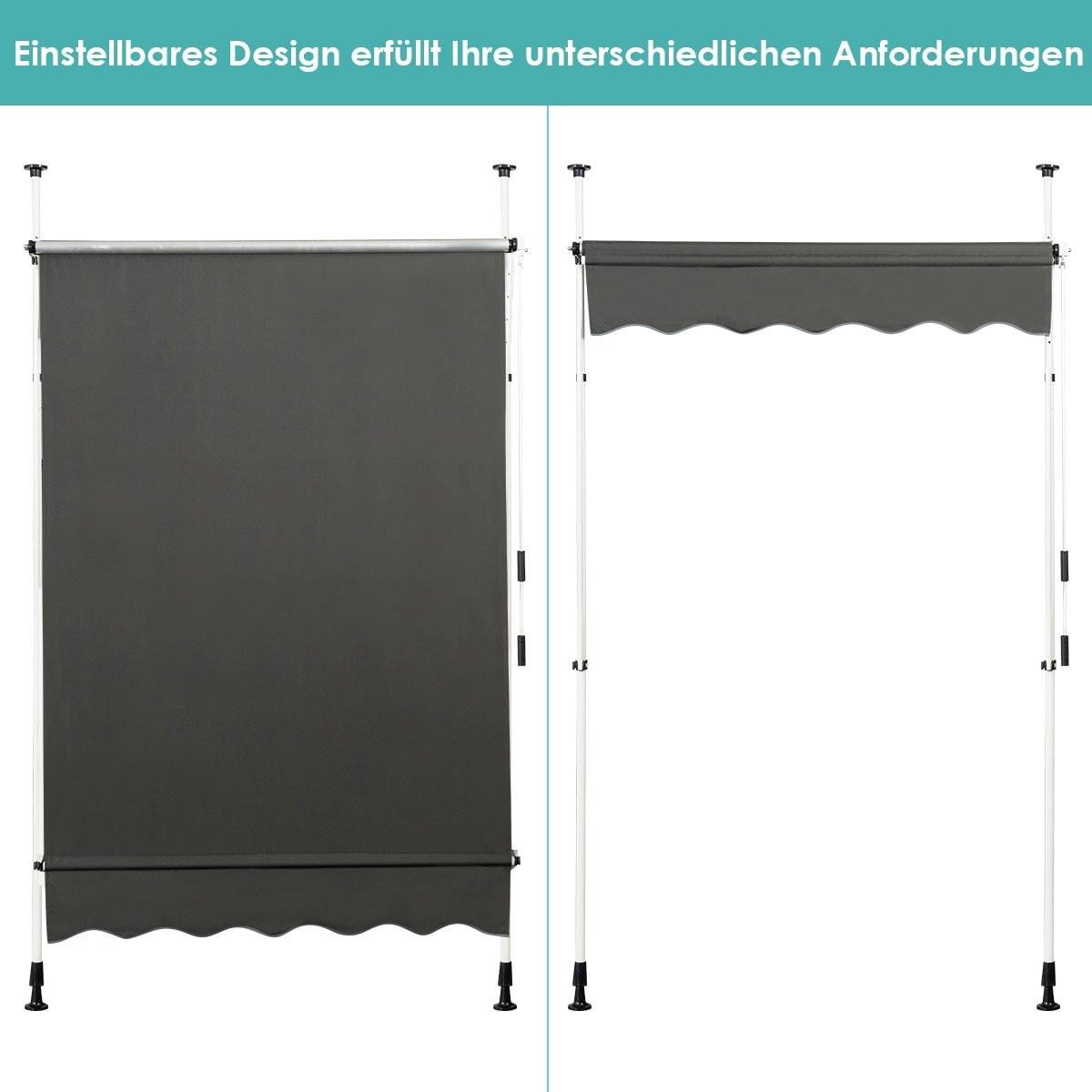 Northix Ausfahrbarer Baldachin Sonnenschutz mit Kurbel höhenverstellbare Markise 150 x 120 cm Grau  