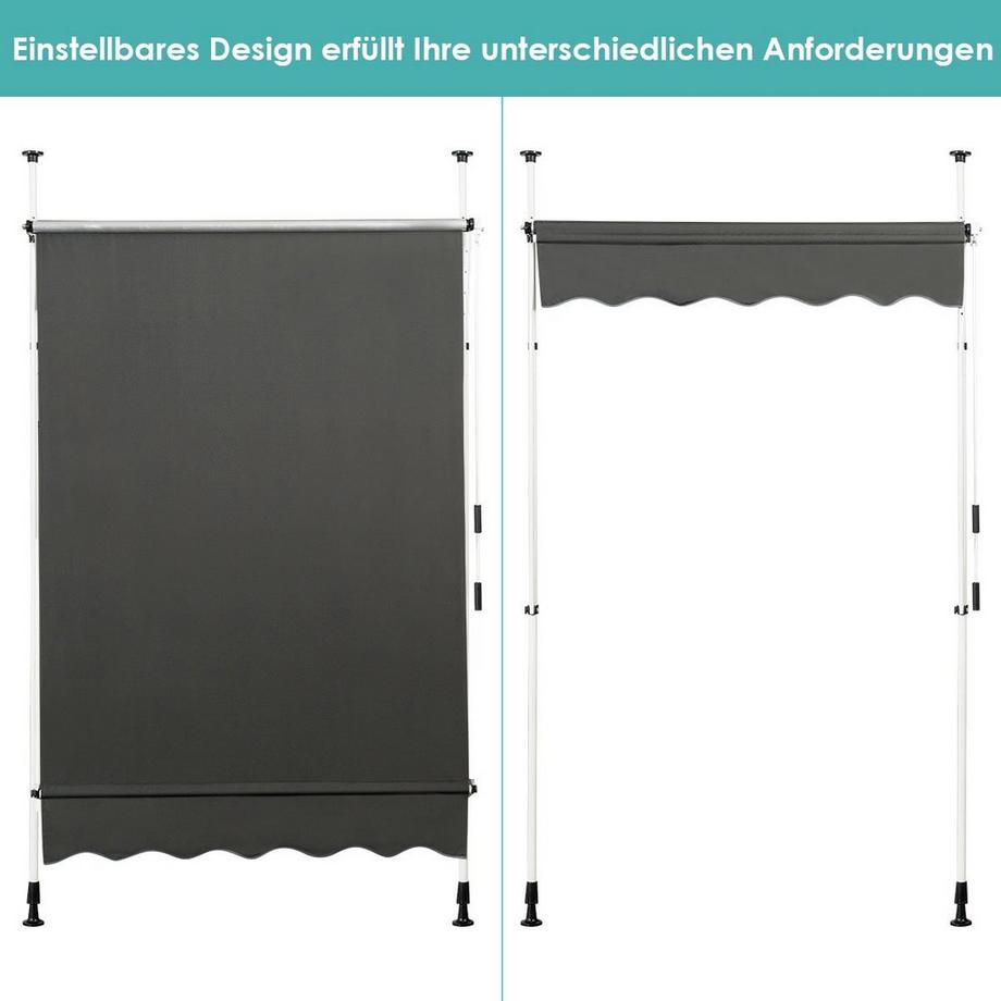 Northix Ausfahrbarer Baldachin Sonnenschutz mit Kurbel höhenverstellbare Markise 150 x 120 cm Grau  