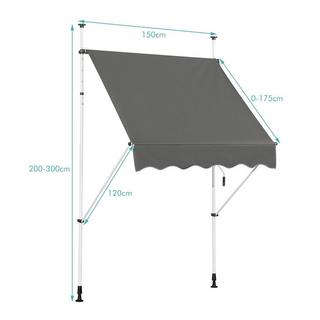Northix Ausfahrbarer Baldachin Sonnenschutz mit Kurbel höhenverstellbare Markise 150 x 120 cm Grau  