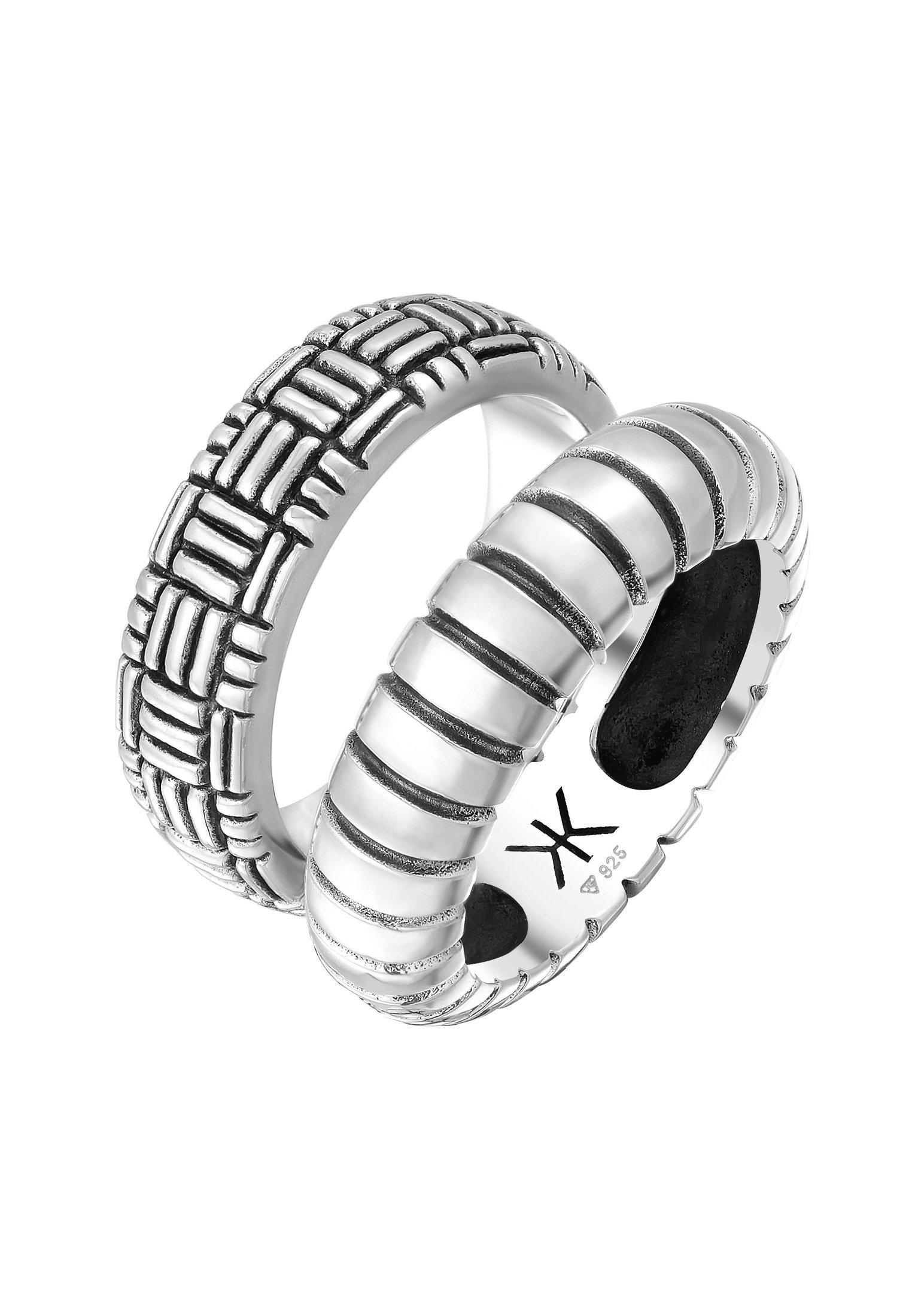 Image of Ring Set Bandring Vintage Oxidiert 925 Silber Damen Silber 62mm