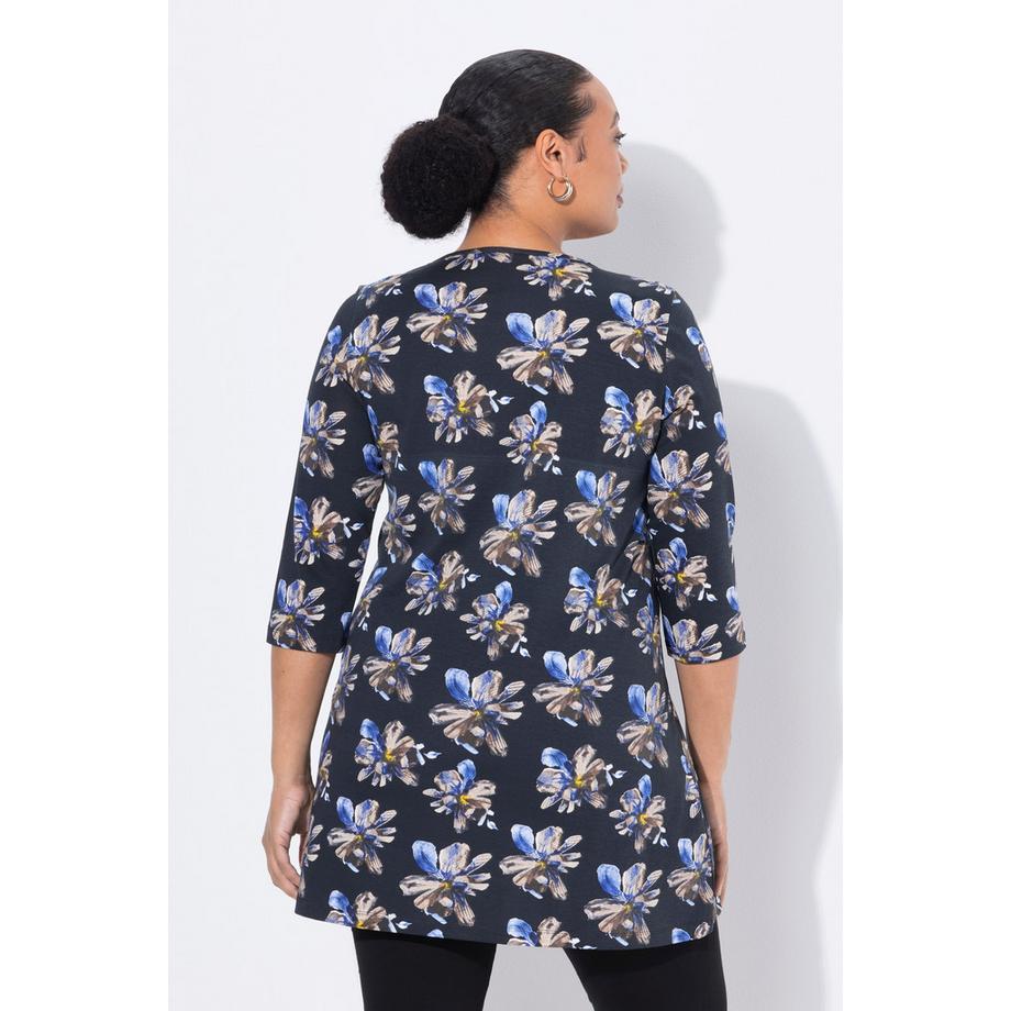 Ulla Popken T-shirt long A-line décolleté carré manches 3/4  