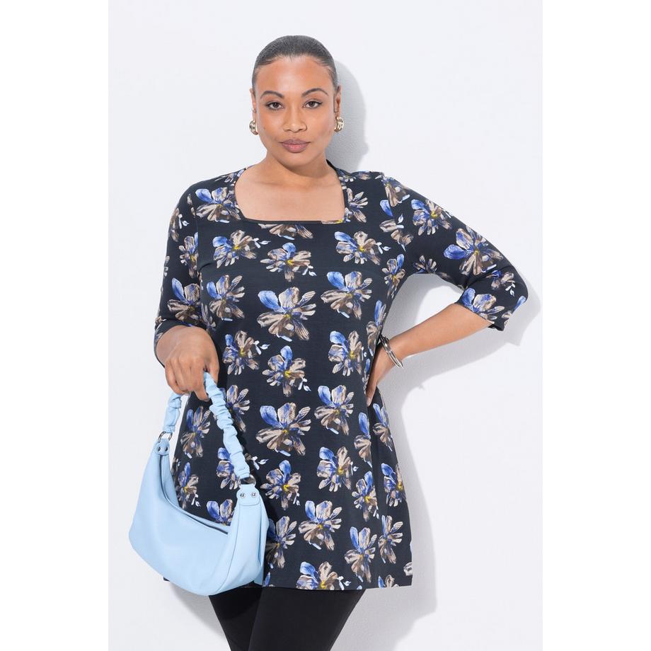 Ulla Popken T-shirt long A-line décolleté carré manches 3/4  