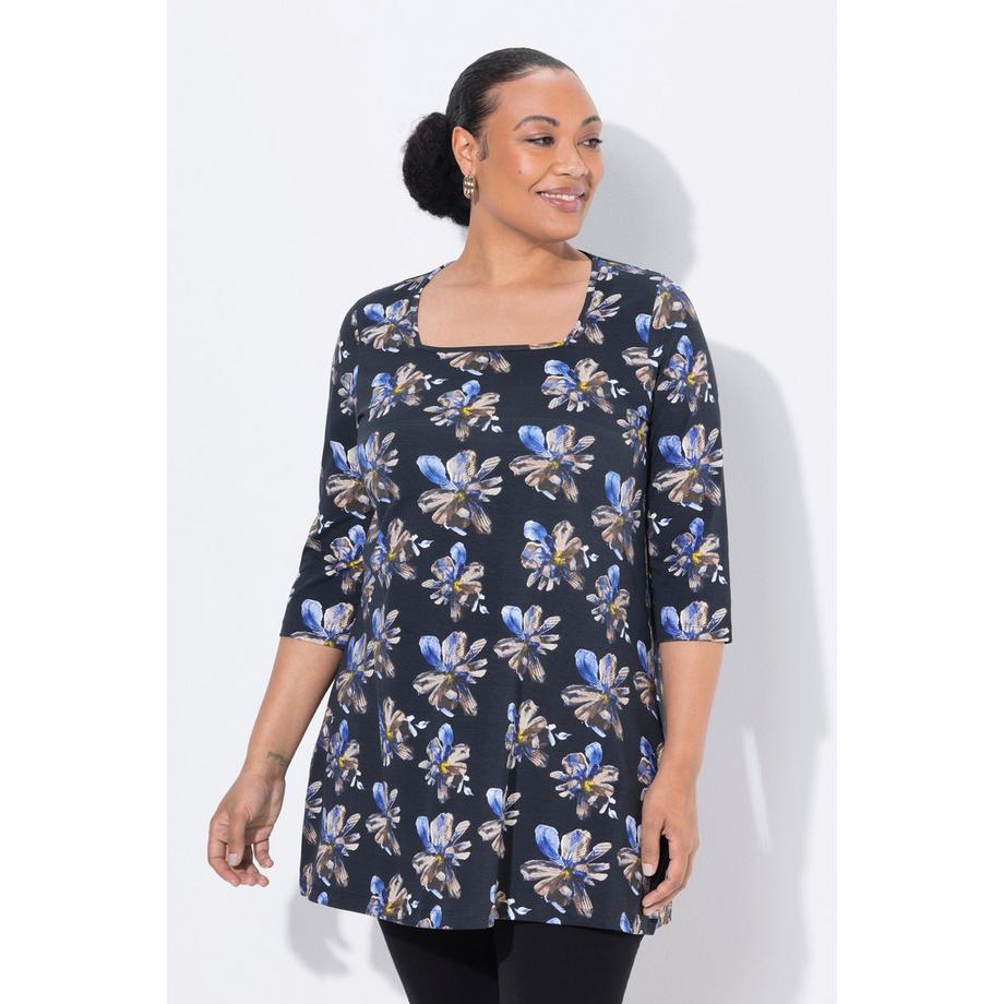 Ulla Popken T-shirt long A-line décolleté carré manches 3/4  