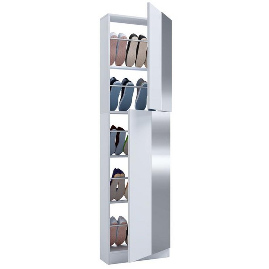 Holz Schuhschrank | Maße: H. 180 x B. 50 x T. 17 cm | 2 Drehtüren z. T. mit Spiegel versehen - Fulisa XL Spiegel