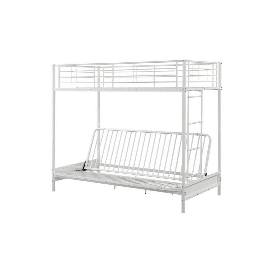 Vente-unique Hochbett mit Schlafsofa mit Futonmatratze - 90 x 190 cm - Metall - Weiß & Schwarz - MODULO V  