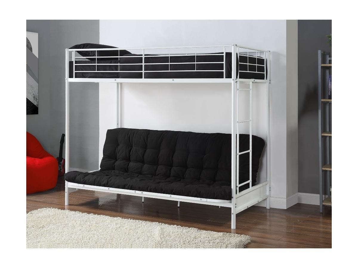 Vente-unique Letto a soppalco 90 x 190 cm con divano letto Metallo Bianco + Futon Nero - MODULO V  