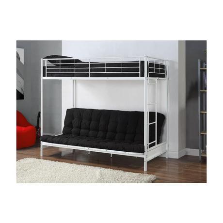 Vente-unique Letto a soppalco 90 x 190 cm con divano letto Metallo Bianco + Futon Nero - MODULO V  