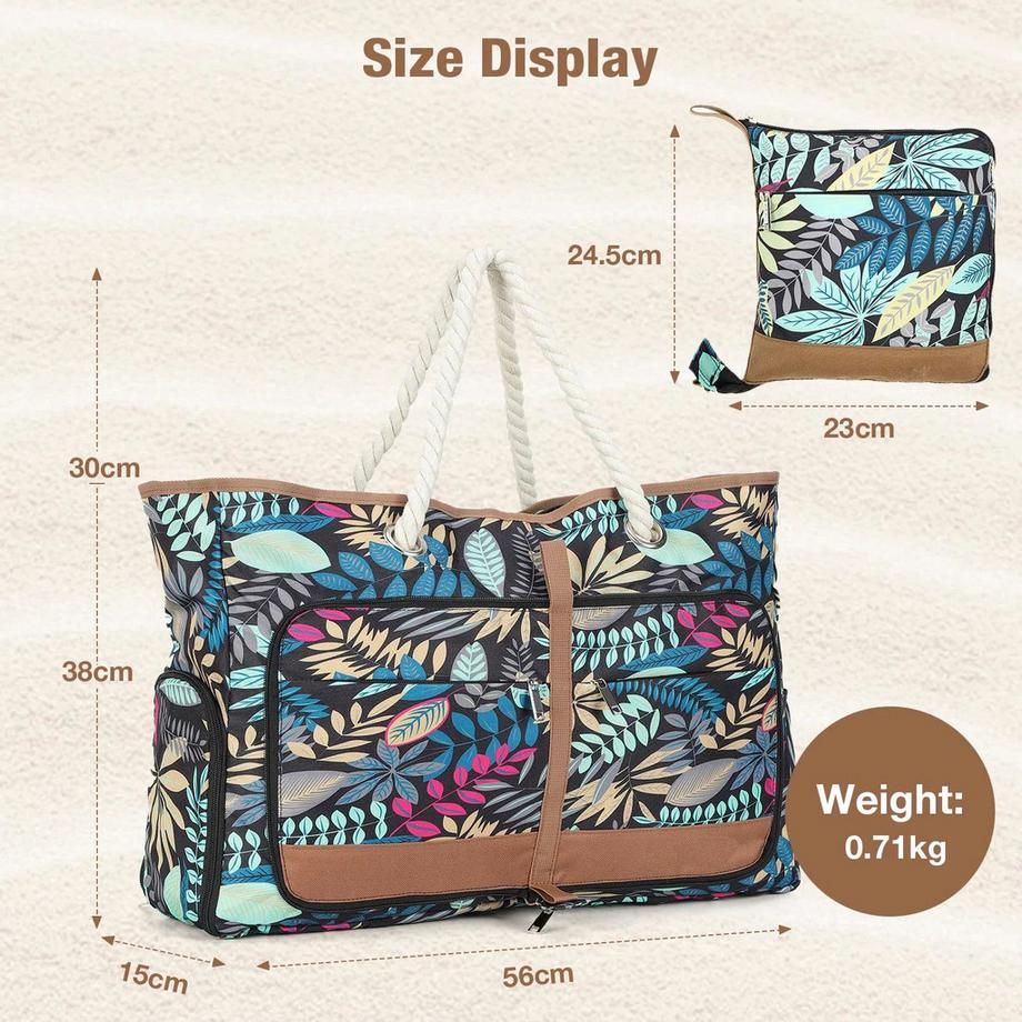 Only-bags.store Grosse Strandtasche mit Reissverschluss und Seilgriffen vielseitiger Shopper  