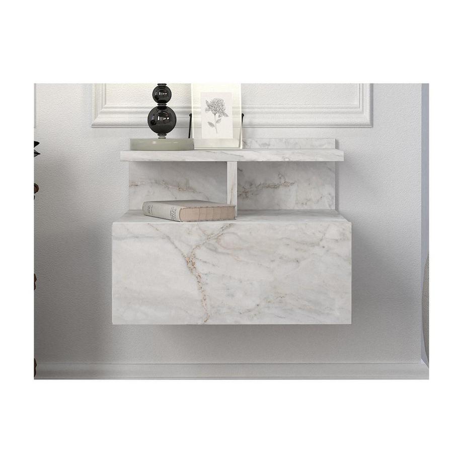 Vente-unique Nachttisch hängend - 1 Schublade - Marmor-Optik - AZELNO  