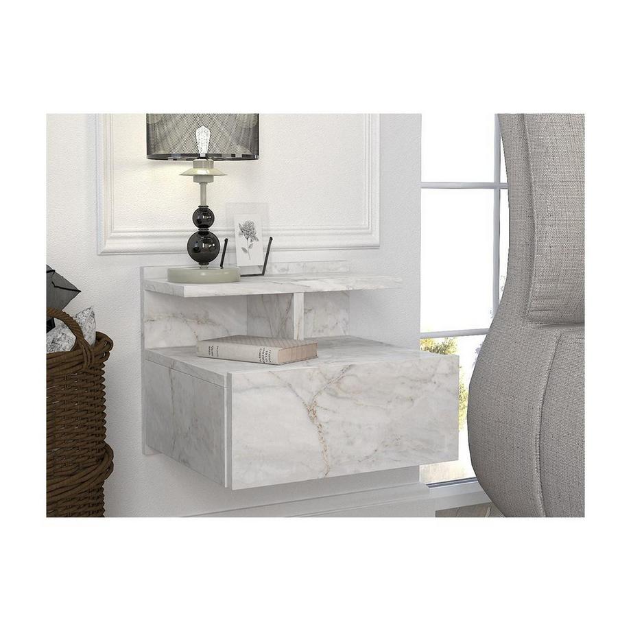 Vente-unique Nachttisch hängend - 1 Schublade - Marmor-Optik - AZELNO  