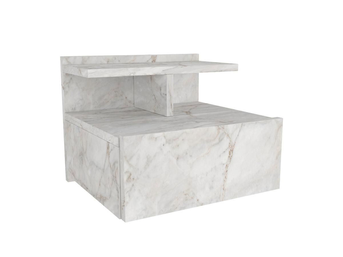 Image of Nachttisch Hängend - 1 Schublade - Marmor-optik - Azelno Unisex Weiss ONE SIZE