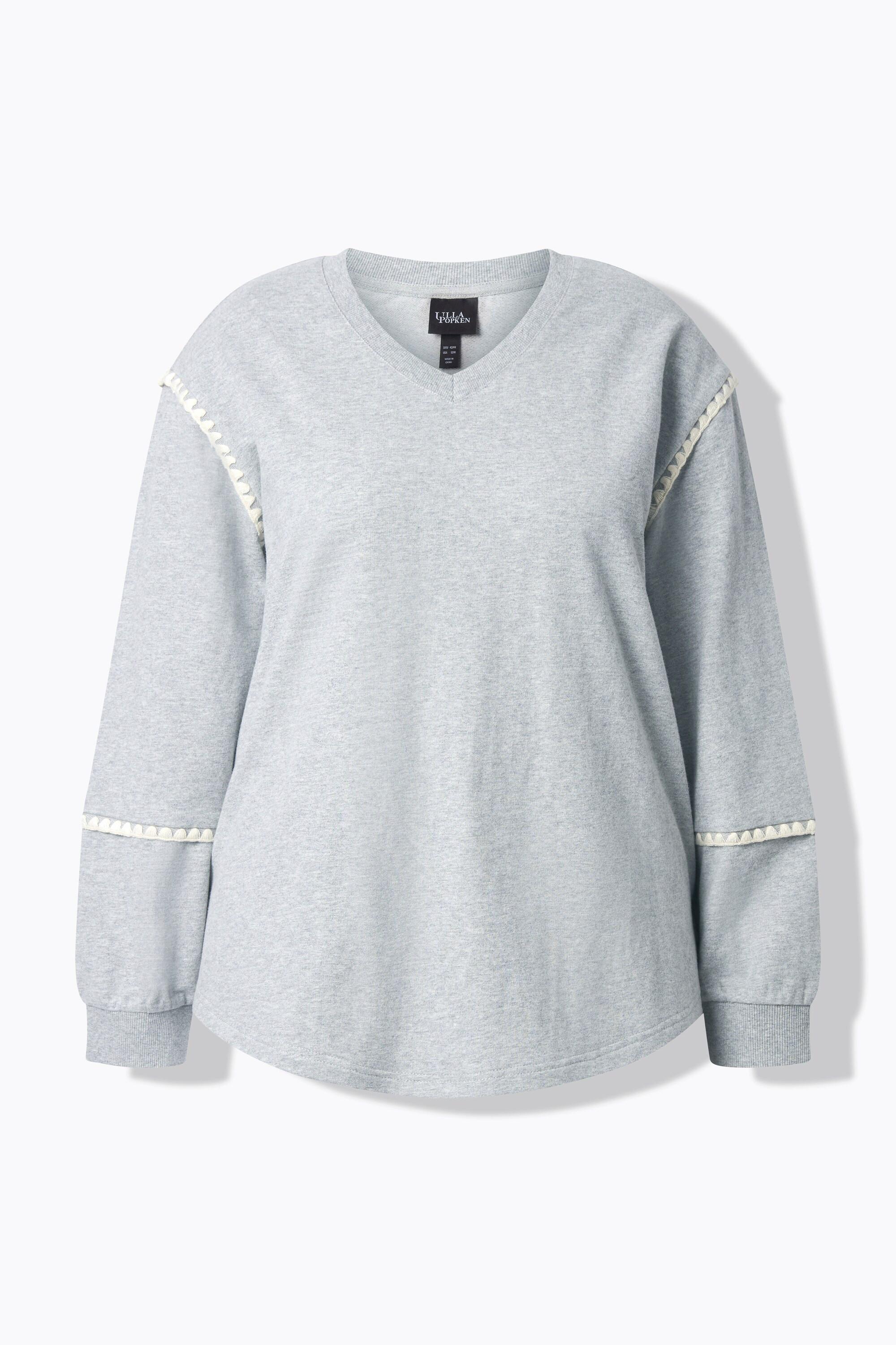 Ulla Popken Oversized V-Ausschnitt Langarm Sweatshirt mit Ziernähten  