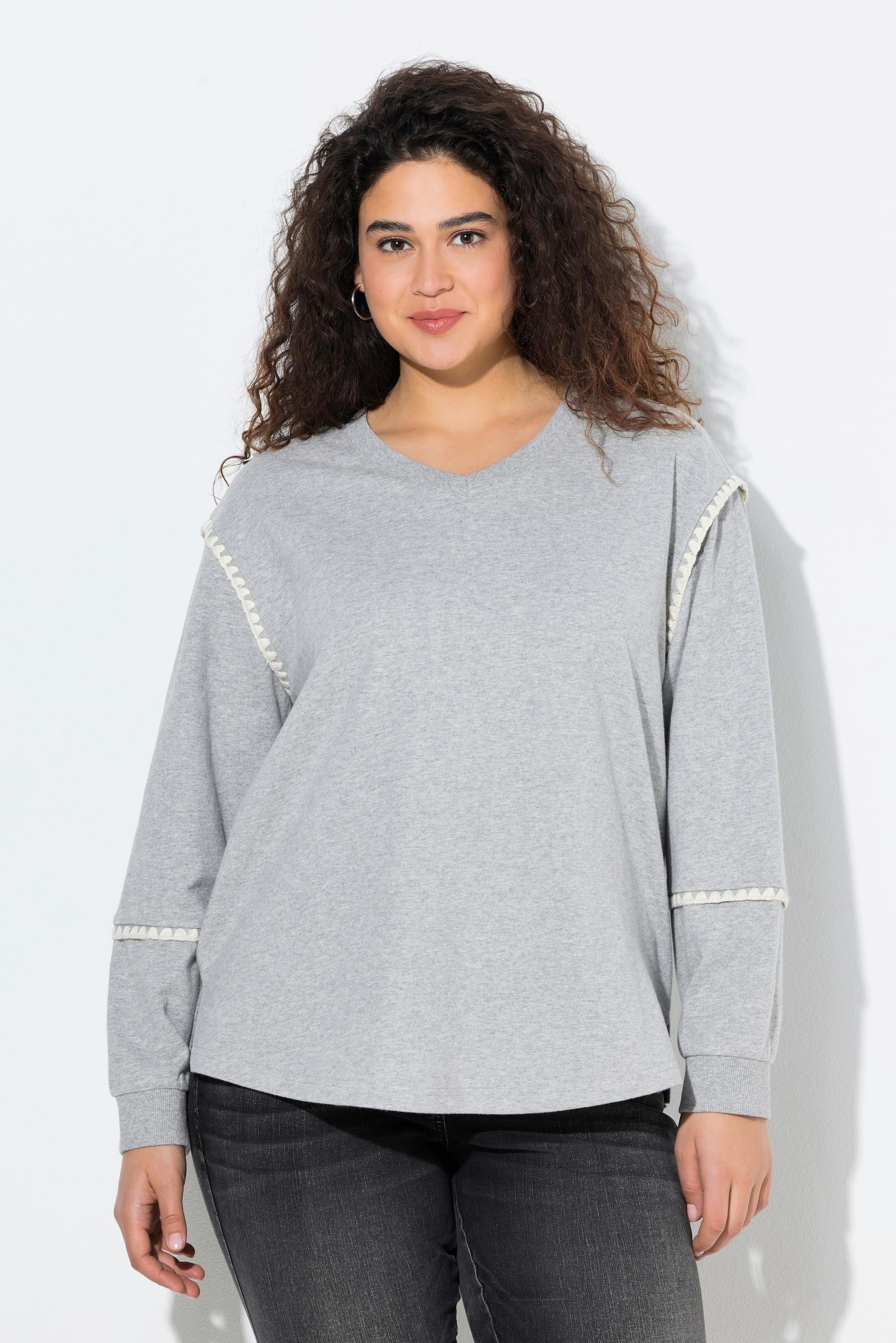 Ulla Popken Oversized V-Ausschnitt Langarm Sweatshirt mit Ziernähten  