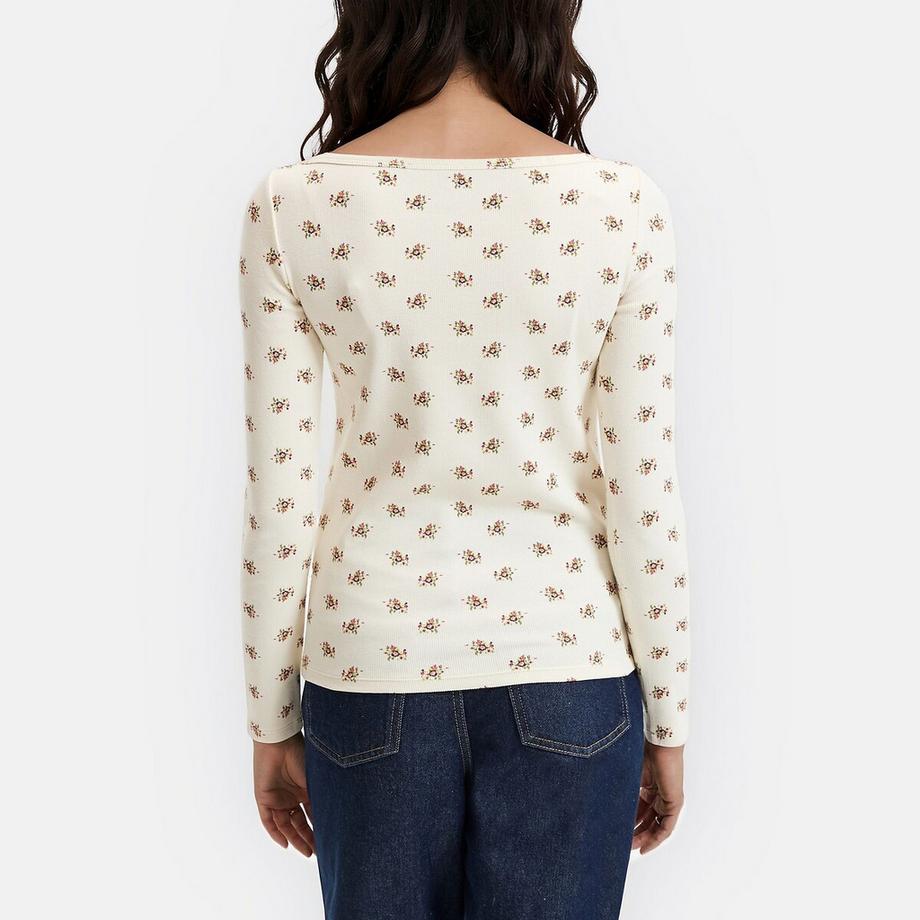 La Redoute Collections Maglietta a maniche lunghe con scollo a barca e stampa floreale  