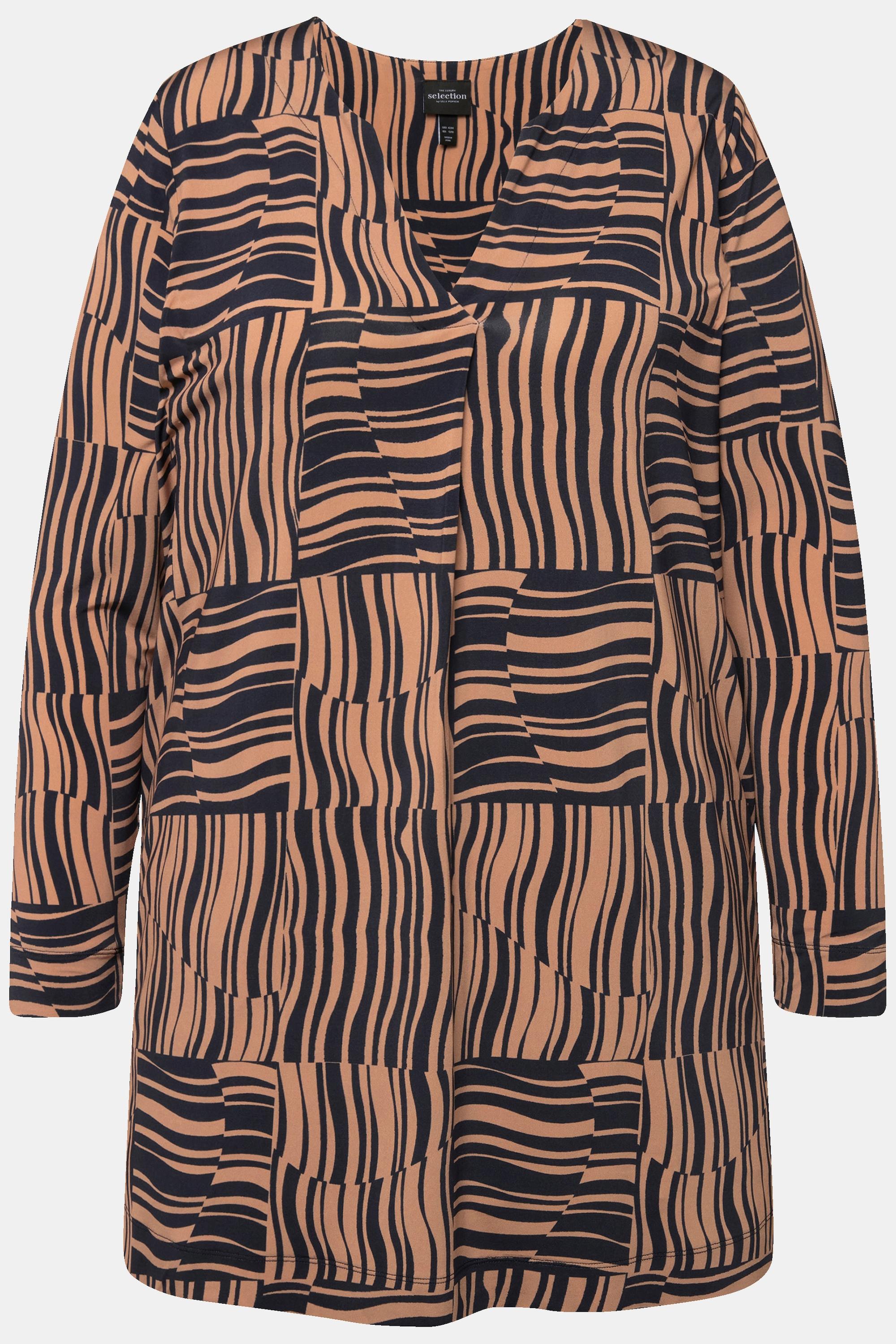 Ulla Popken Maglia Lunga Slinky Linea A Scollo a Tunica Maniche Lunghe  