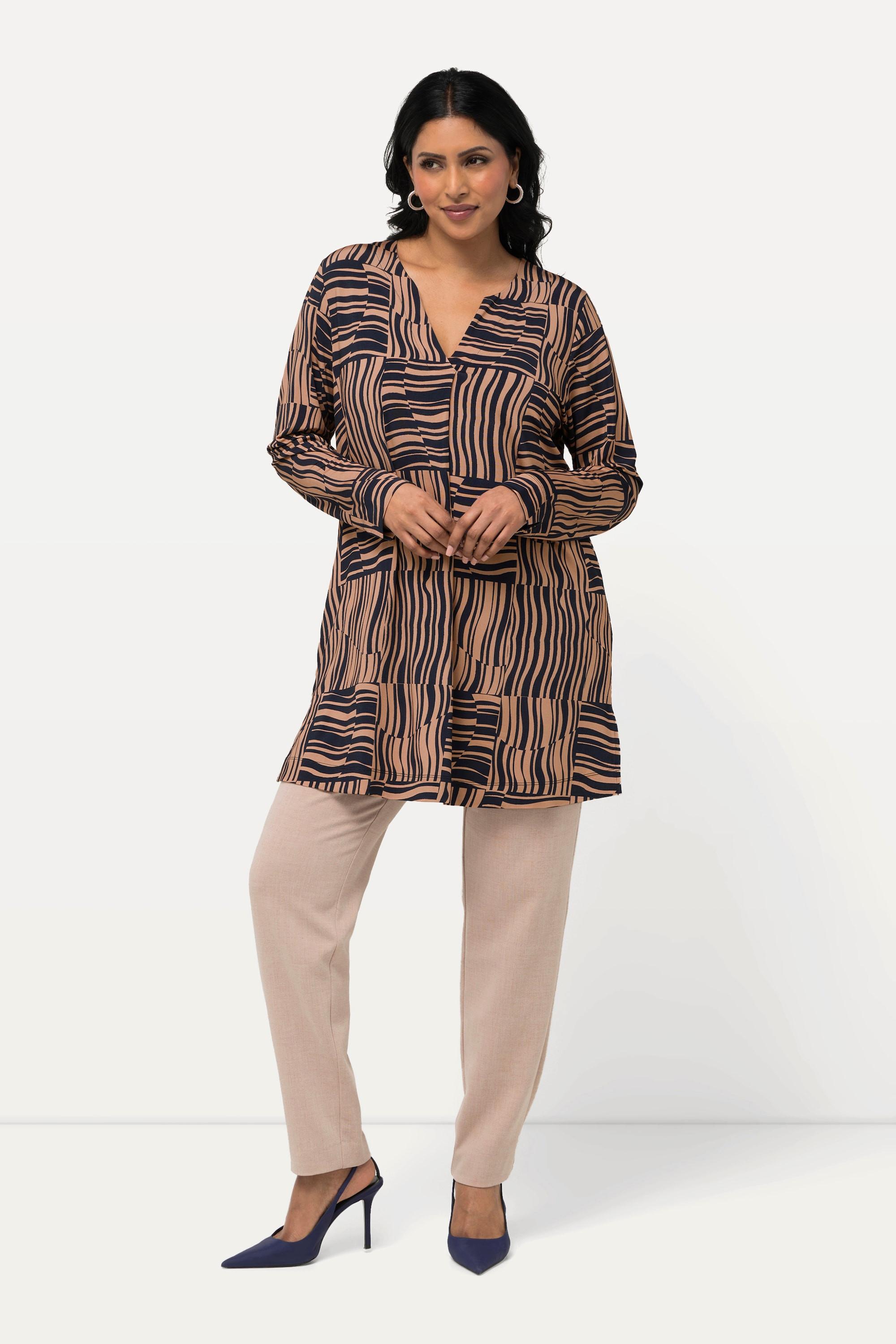 Ulla Popken Maglia Lunga Slinky Linea A Scollo a Tunica Maniche Lunghe  