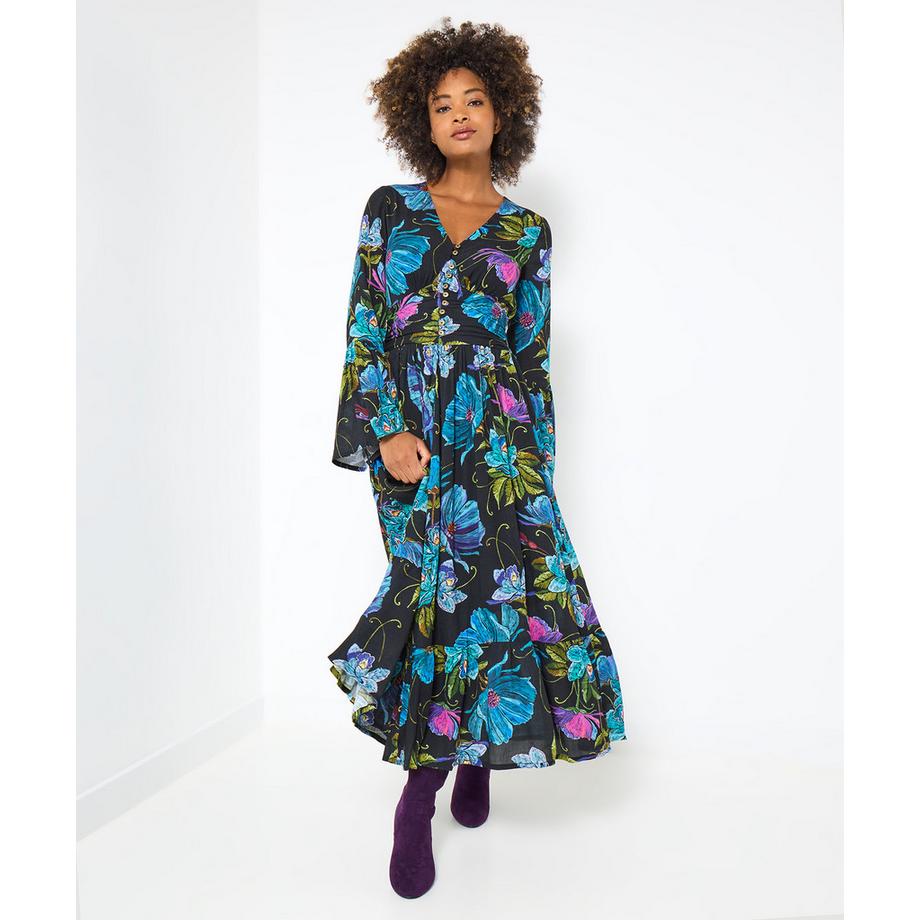 Boho-Maxikleid mit kräftigem Blumenmuster