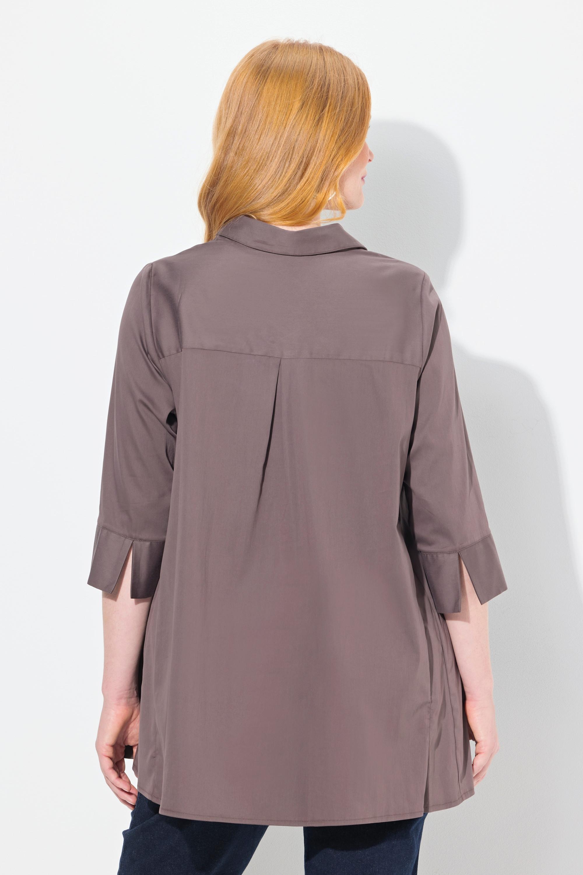 Ulla Popken  Bluse, Godeteinsätze, A-Linie, Hemdkragen, 3/4-Arm 