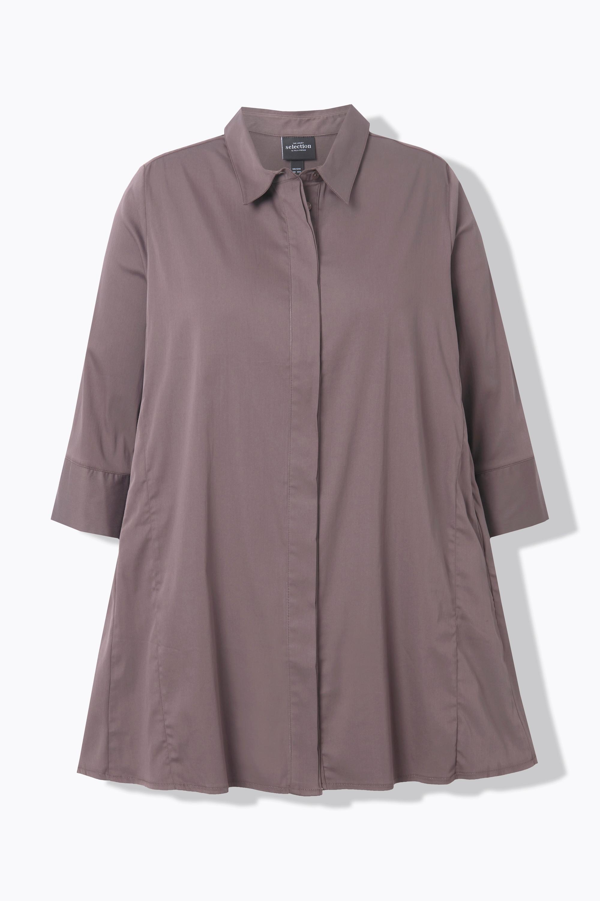 Ulla Popken  Bluse, Godeteinsätze, A-Linie, Hemdkragen, 3/4-Arm 