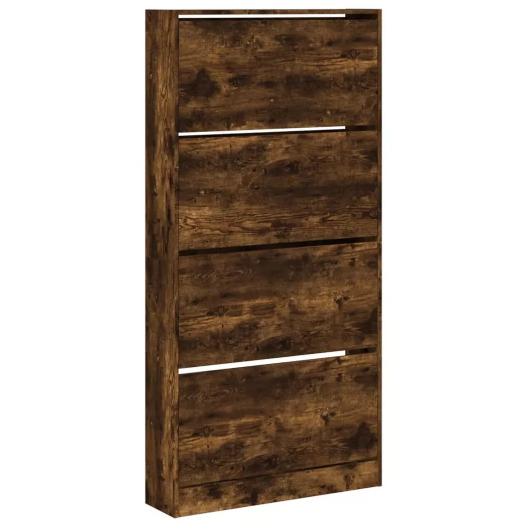 Armoire à chaussures 4 tiroirs rabattables chêne fumé