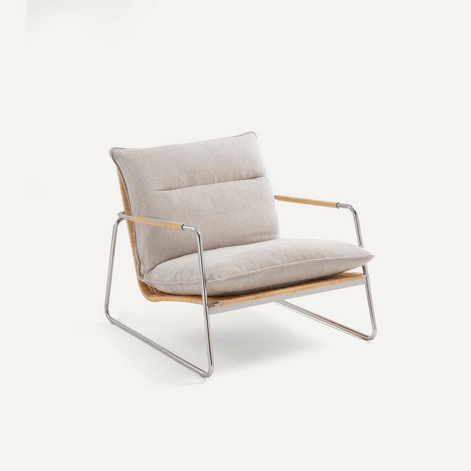 Fauteuil en métal acier et rotin tressé