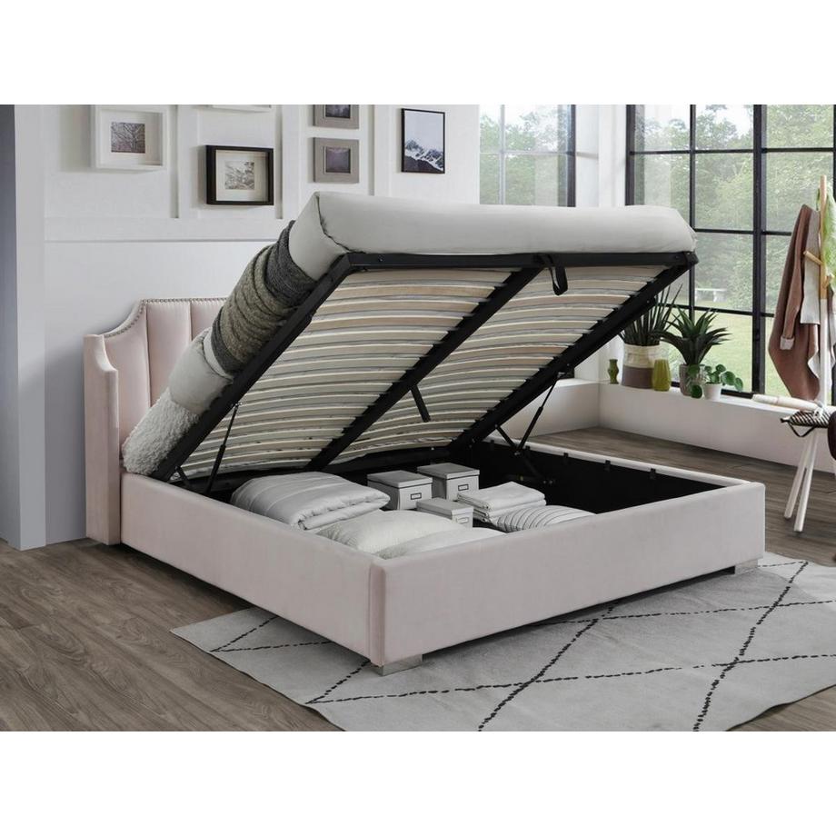 Vente-unique Letto con contenitore 180 x 200 cm con testata letto curva Velluto Rosa  - TEOMIS  