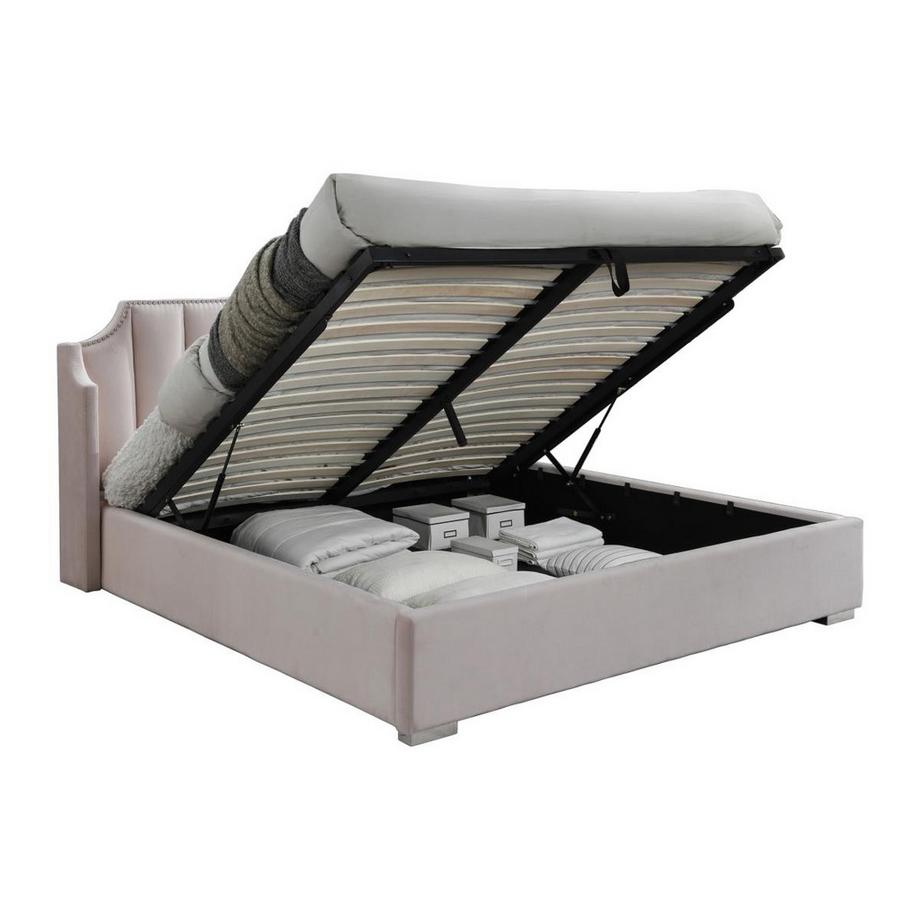 Vente-unique Letto con contenitore 180 x 200 cm con testata letto curva Velluto Rosa  - TEOMIS  