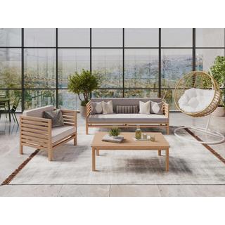 Vente-unique Canapé de jardin 3 places en teck - Naturel clair et gris - LINERI de MYLIA  