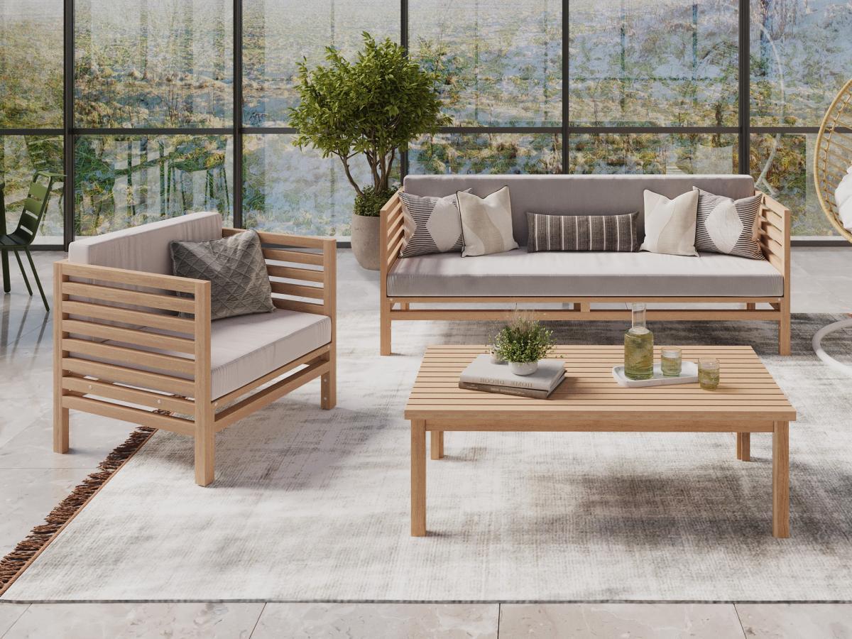 Vente-unique Gartensofa 3-Sitzer - Teakholz - Holzfarben hell & - LINERI von MYLIA  