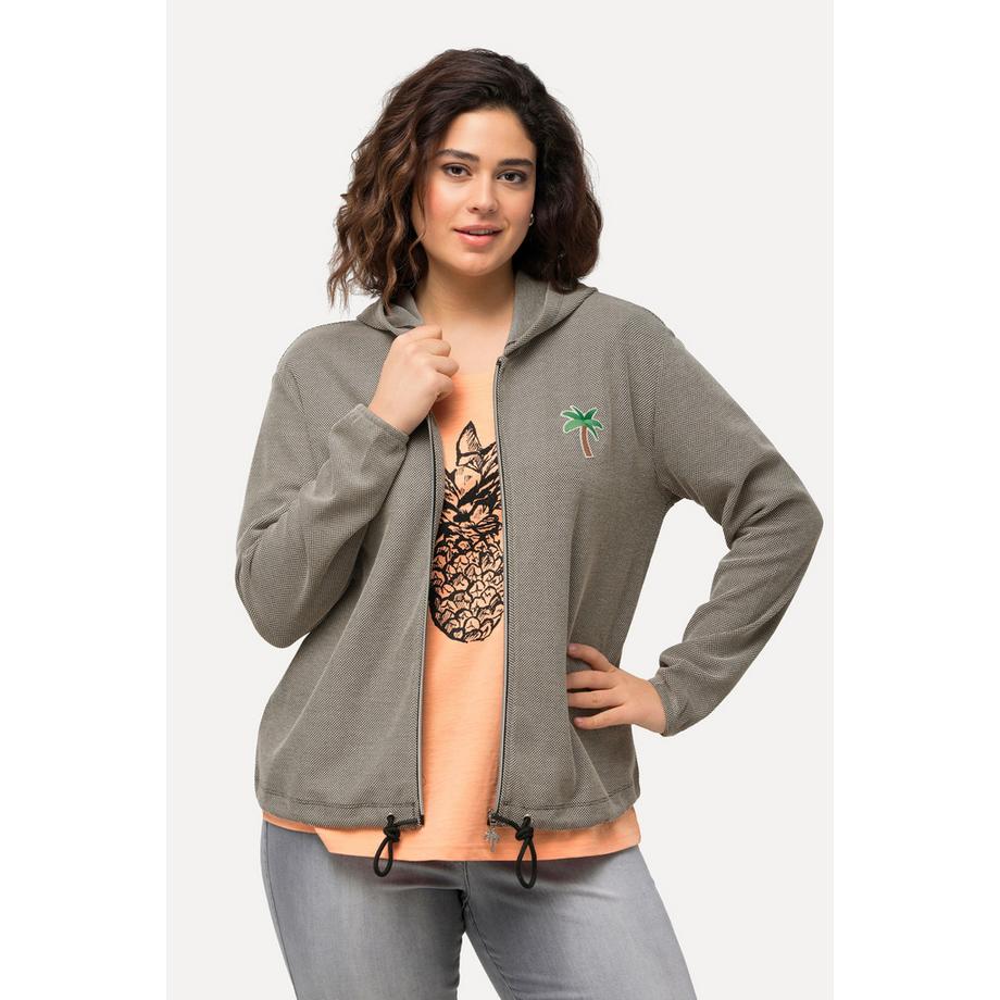 Ulla Popken Veste à Capuche Zippée Piqué Broderie Cactus  