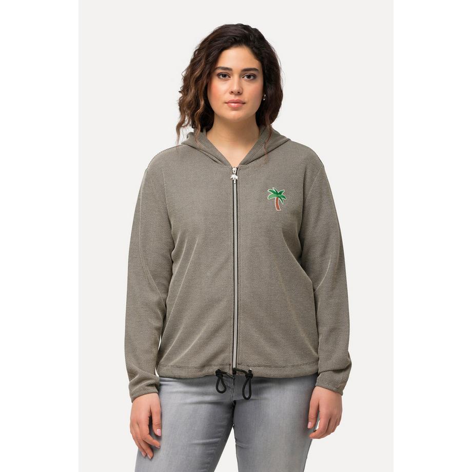 Ulla Popken Veste à Capuche Zippée Piqué Broderie Cactus  