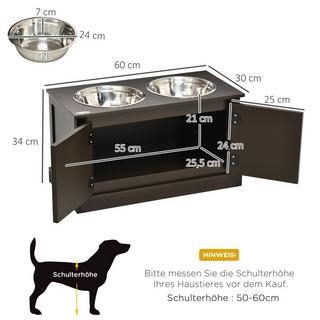 Northio  Ciotole per cani rialzate con spazio di stoccaggio, 2 ciotole, per cani di grossa taglia, ciotola per l'acqua, ciotola per il cibo, supporto per ciotola per cani, 60 cm x 30 cm x 34 cm, caffè 