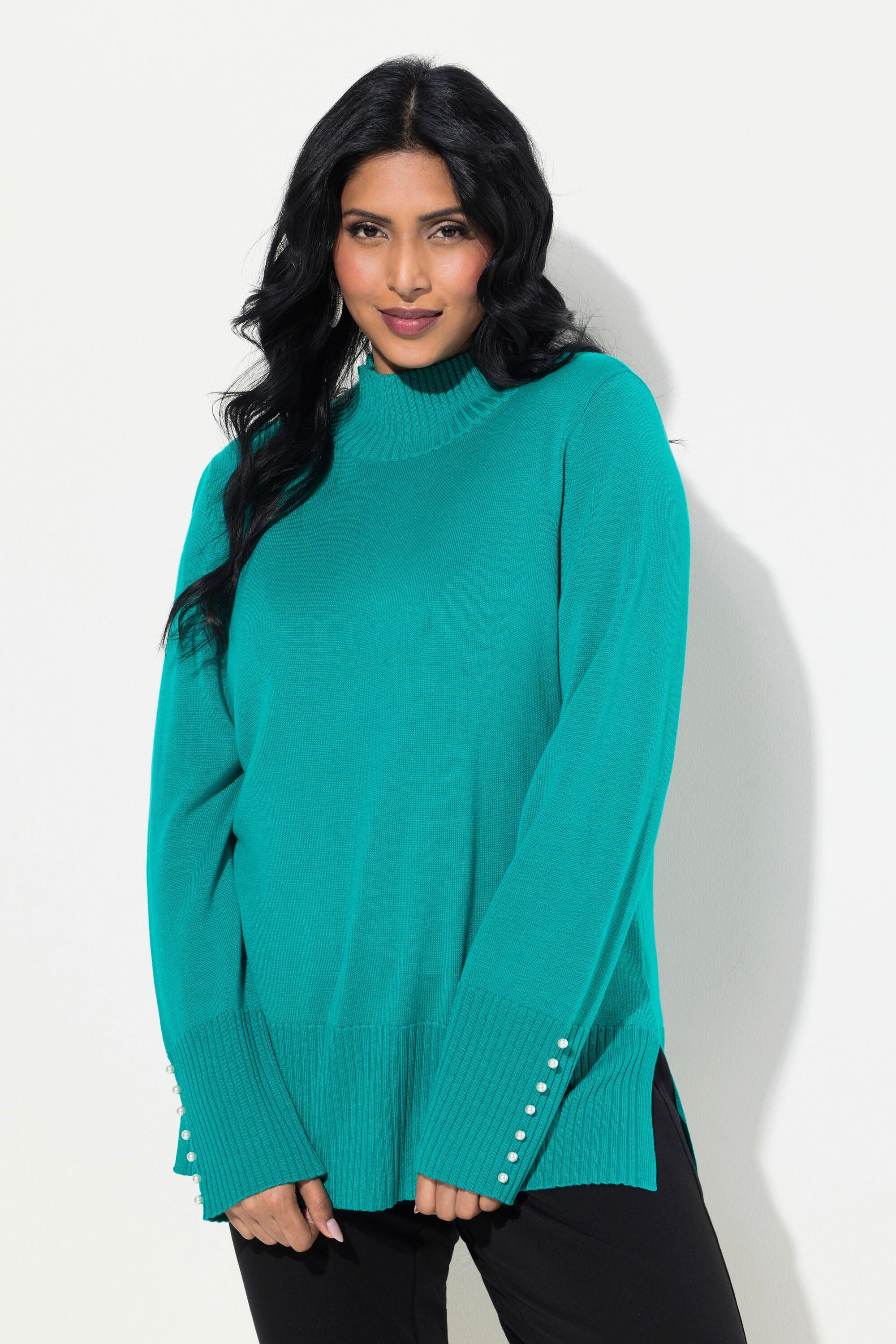 Ulla Popken  Pullover, Woll-Seidenmischung, Stehkragen, Zierperlen 