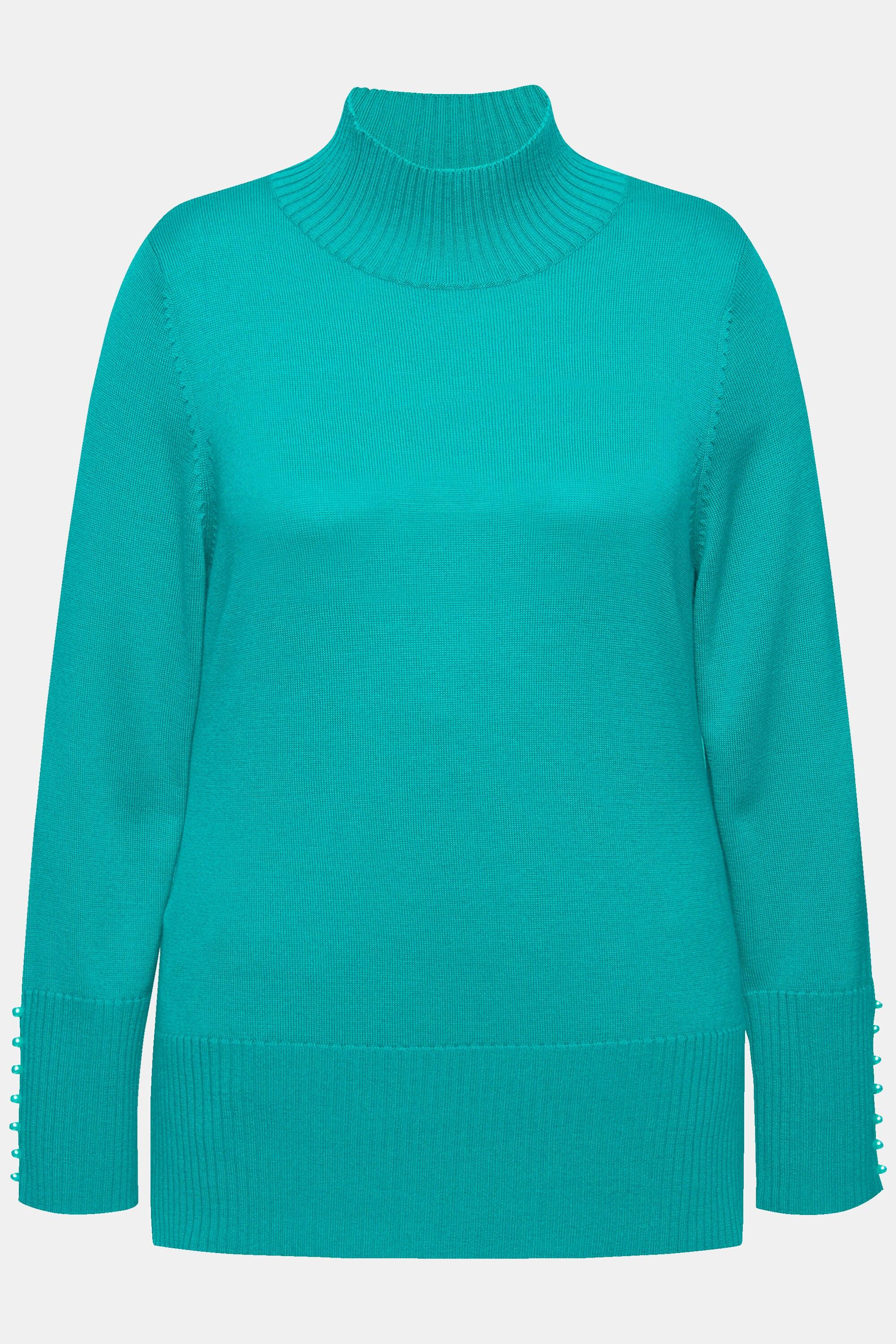 Ulla Popken  Pullover, Woll-Seidenmischung, Stehkragen, Zierperlen 