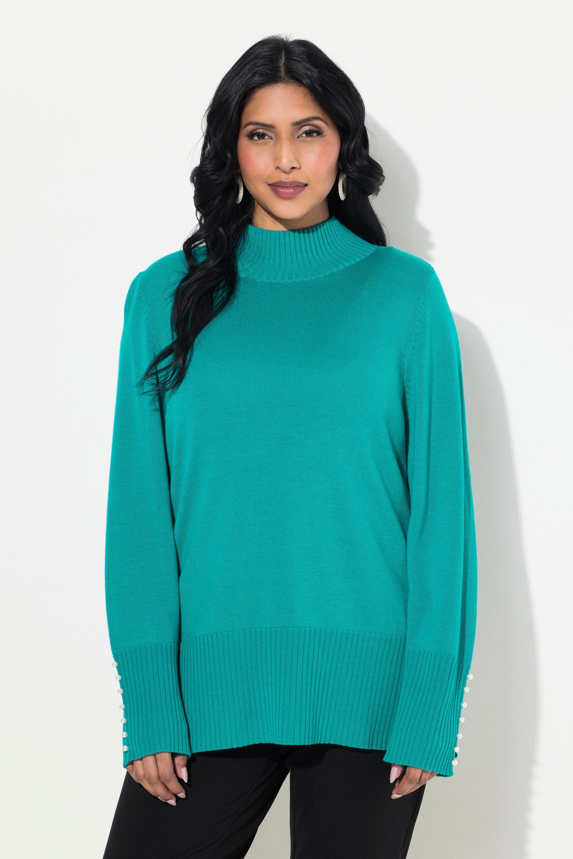 Ulla Popken  Pullover, Woll-Seidenmischung, Stehkragen, Zierperlen 