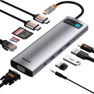 Baseus  Metal Gleam Series 11-in-1 Avec fil USB 3.2 Gen 1 (3.1 Gen 1) Type-C Gris 