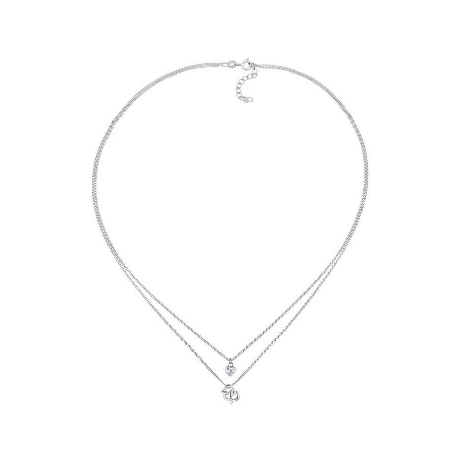 Elli  Halskette Layer Zirkonia Herz Brezel Trachten Look 925 Silber 