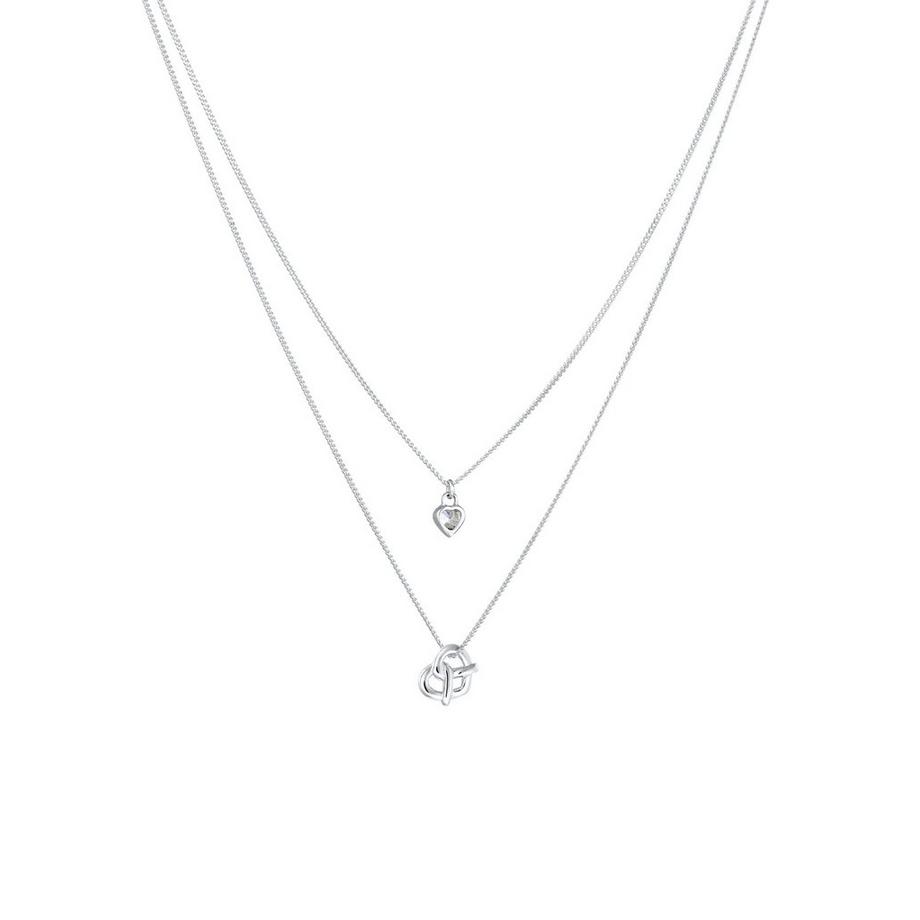 Elli  Halskette Layer Zirkonia Herz Brezel Trachten Look 925 Silber 